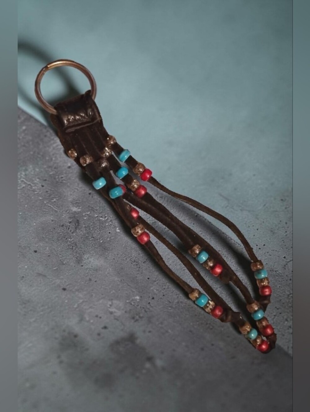 Vintage Boho Beaded Leather Fringe Keychain / Bag Charm (EUC)